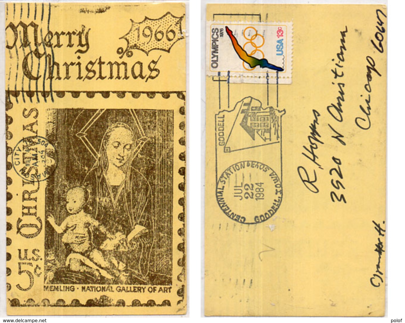 U.S.A.  - Repro Timbre - Merry  Christmas - 1966 - Cachet Centennial Station  (110653) - Timbres (représentations)