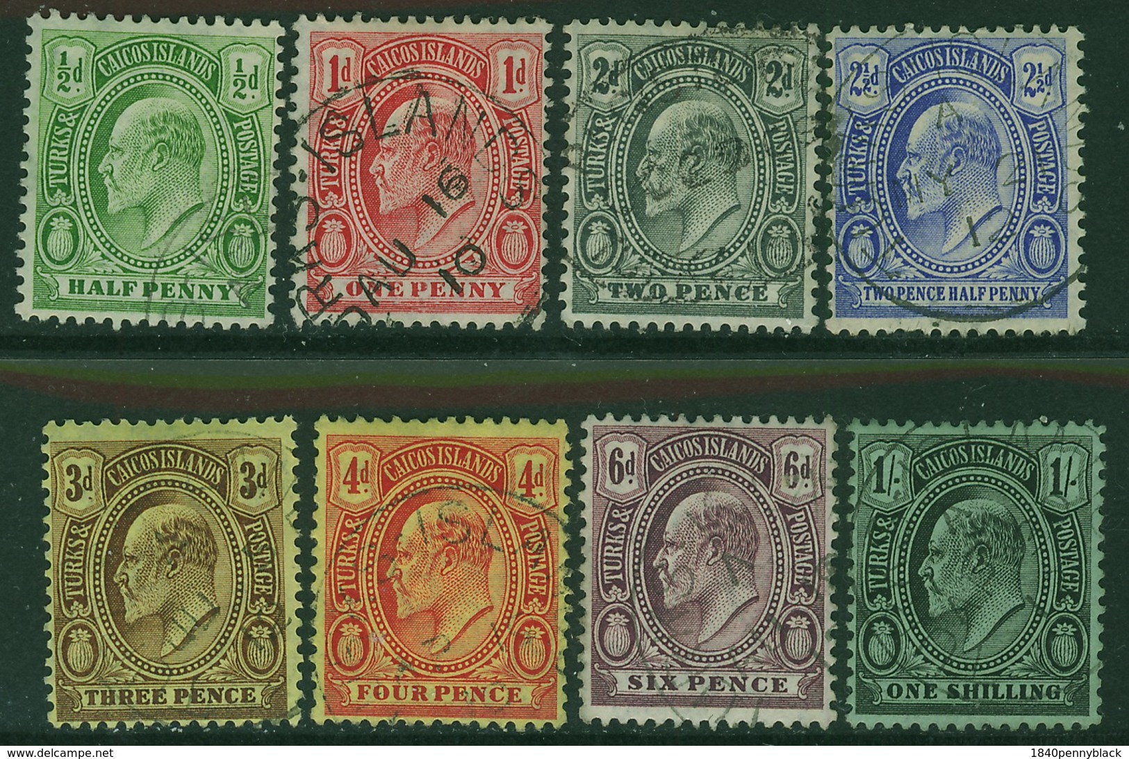 TURKS & CAICOS ISLANDS 1909 KEVII ½d-1s Definitives SG 117-24 Fine Used (8v) - Turks And Caicos