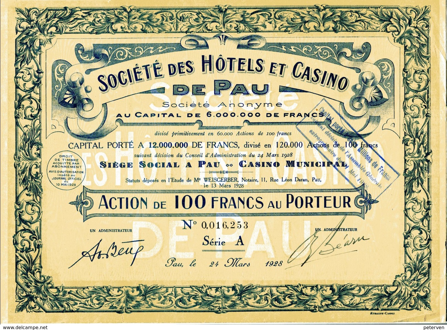 Société Des HÔTELS Et CASINO De PAU - Casino