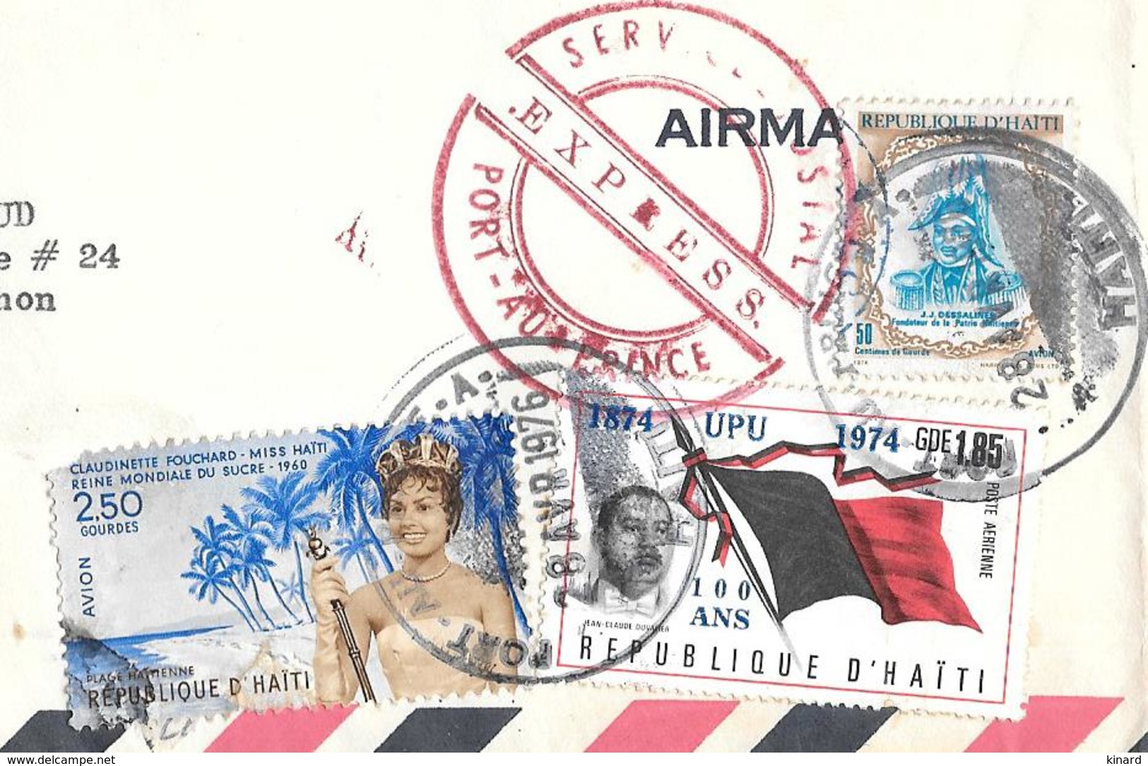 LETTRE D'HAITI. EN EXPRESS....POUR LA FRANCE.. AVEC CACHET ROUGE...SERVICE POSTAL PORT AU PRINCE..1976...A VOIR... - Haïti