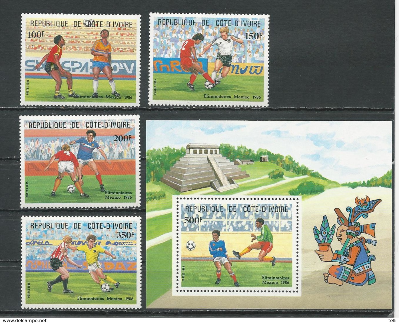 COTE IVOIRE Scott 751-754 755 Yvert 721-724 BF27 (4) ** Cote 13,00 $ 1985 - Côte D'Ivoire (1960-...)