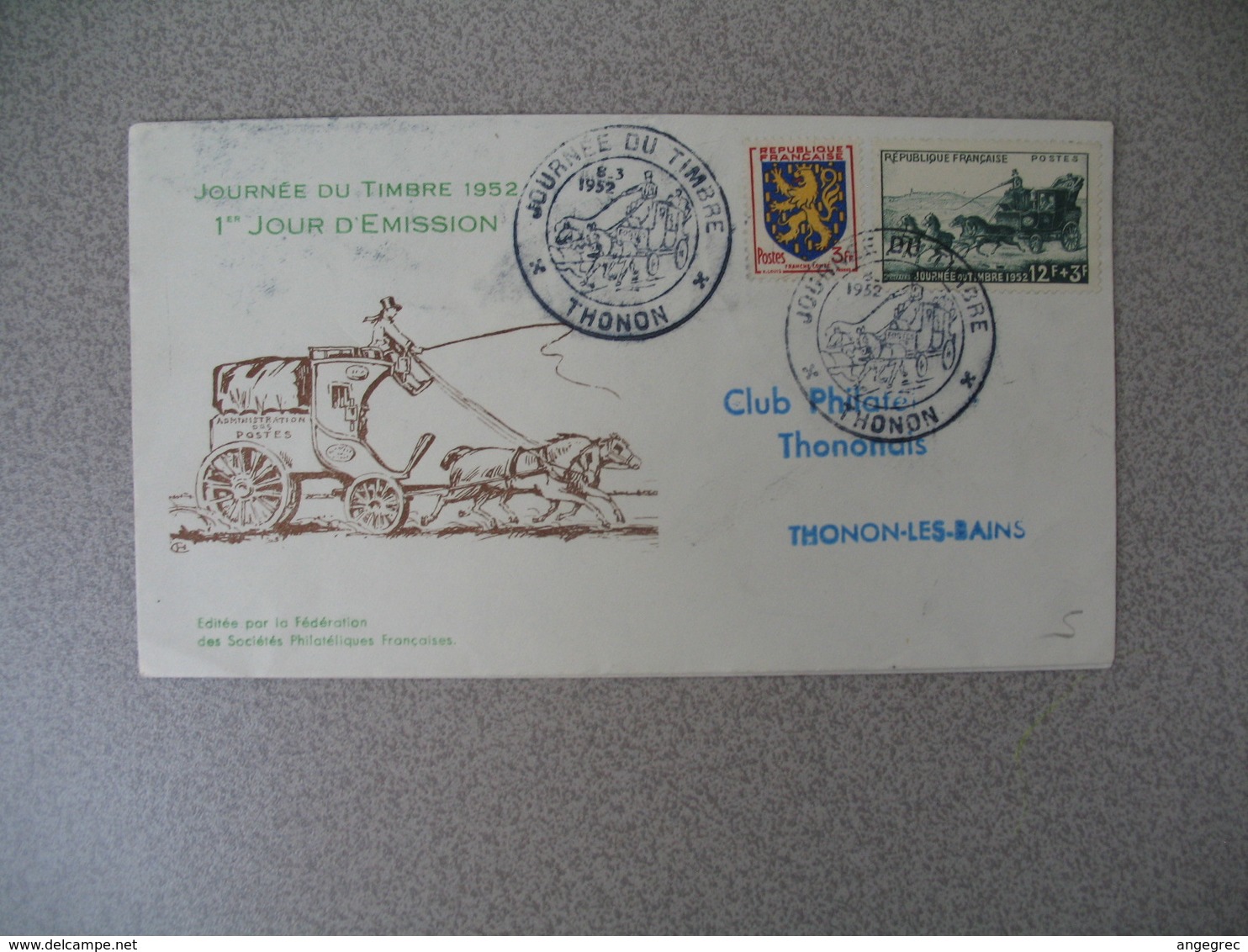 FDC 1952     N° 919  Journée Du Timbre    Malle-Poste   à Voir - 1950-1959