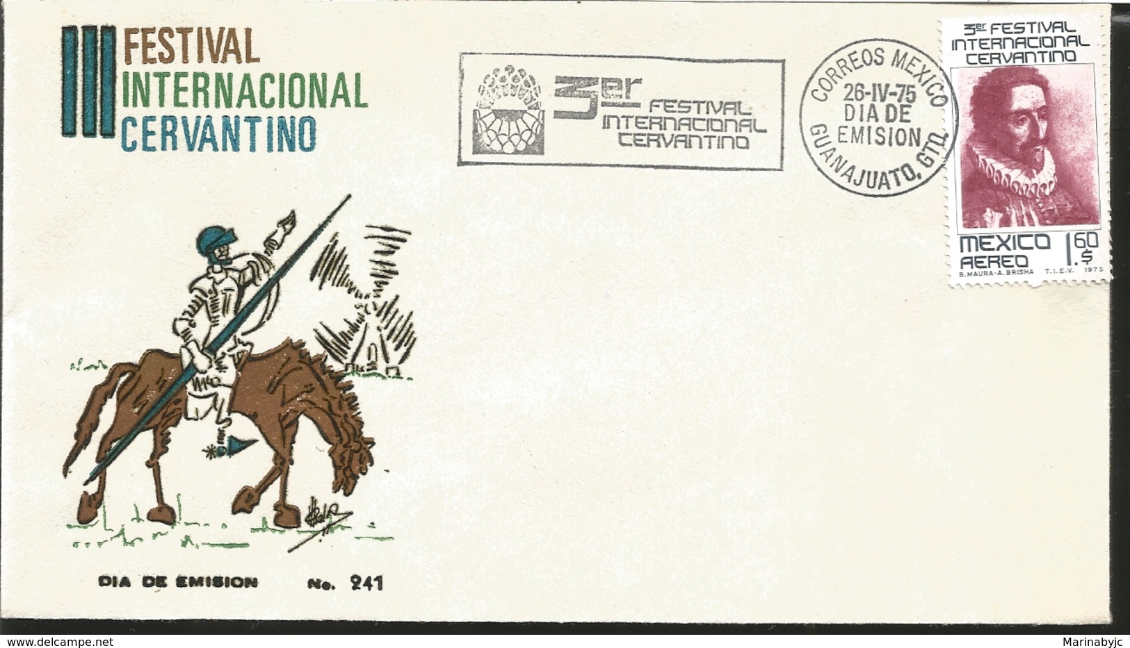 J) 1975 MEXICO, THIRD INTERNATIONAL CERVANTINO FESTIVAL, WITH EMBOSSED, FDC - Mexique