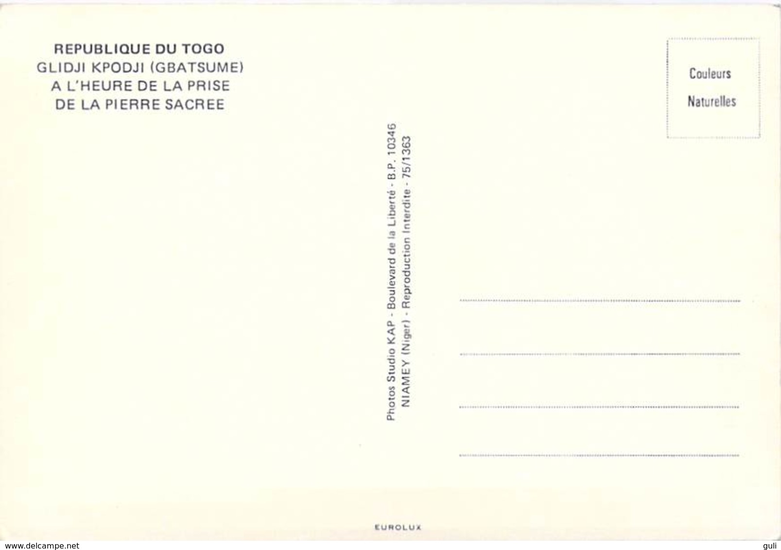 Afrique  TOGO GLIDJI KPODJI (GBATSUME) A L'Heure De La Prise De La Pierre Sacrée ( Photo Studio KAP) *PRIX FIXE - Togo