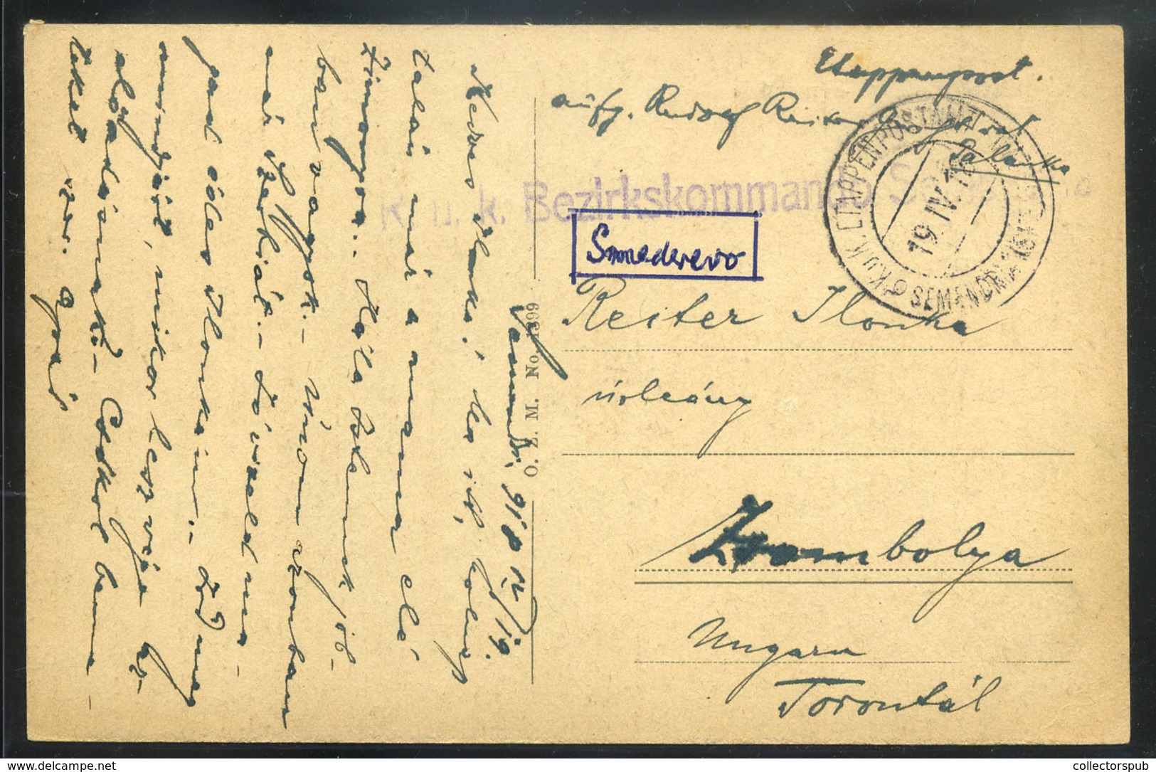 I. Világháború ,  1916. Semendria, Képeslap, Szerbiából Budapestre Küldve Tábori Postával - Used Stamps