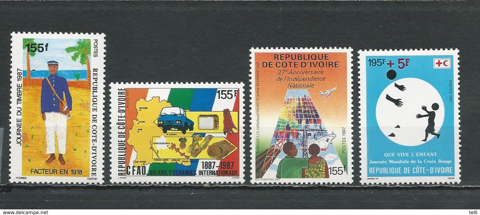 COTE IVOIRE Scott 830, 845, 846, B17 Yvert 788, 797, 798, 792 (4) ** Cote 7,00 $ 1987 - Côte D'Ivoire (1960-...)