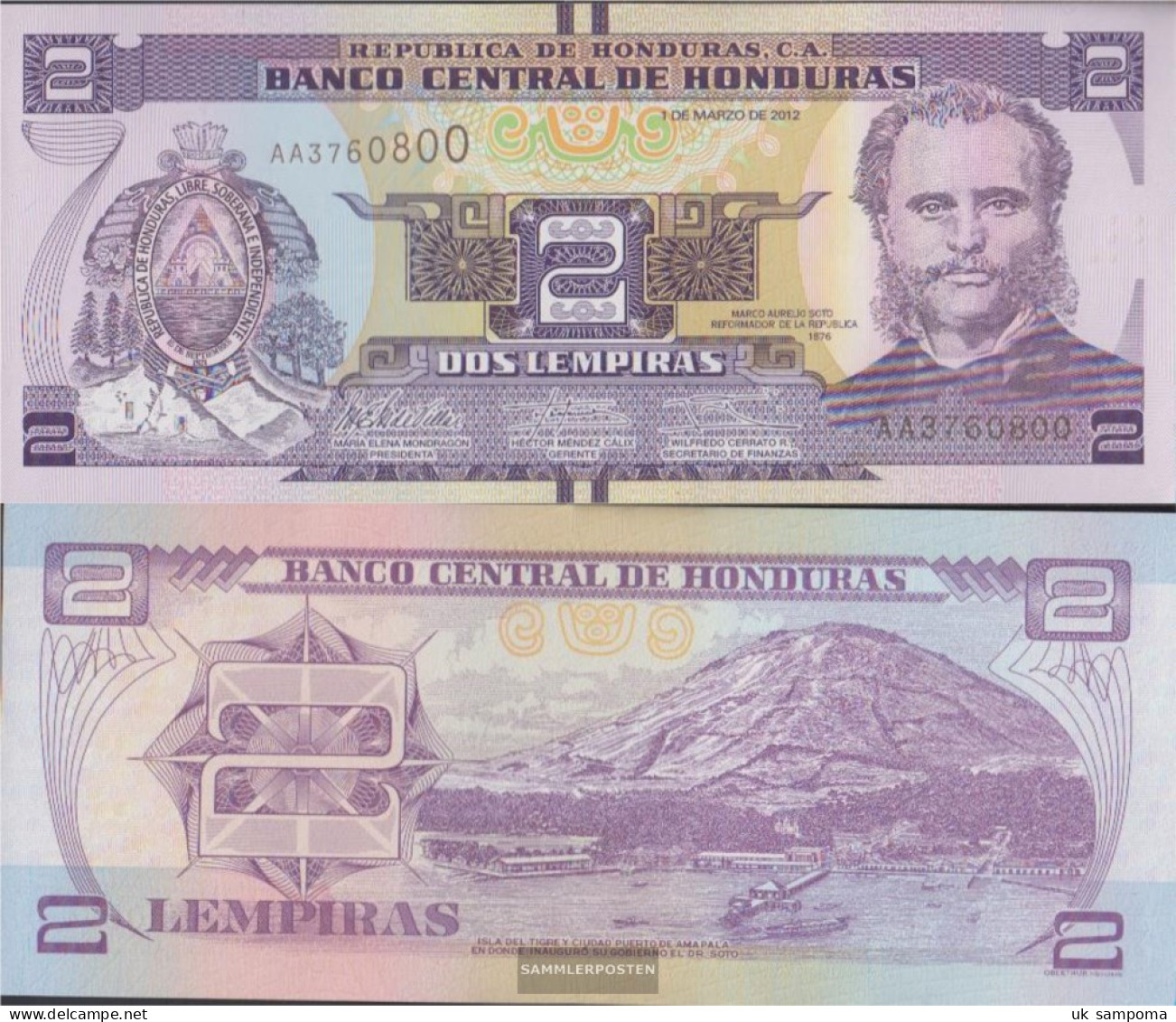 Honduras Pick-number: 97a Uncirculated 2012 2 Lempiras - Honduras