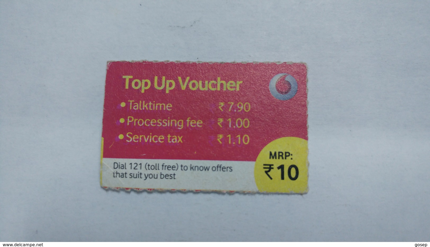 India-top Up Voucher Card-(37)-(rs.10)-(bangalore)-(1/2015)-used Card+1 Card Prepiad Free - India