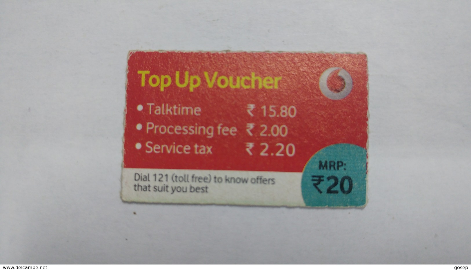 India-top Up Voucher Card-(37a)-(rs.20)-(bangalore)-(1/2015)-used Card+1 Card Prepiad Free - India