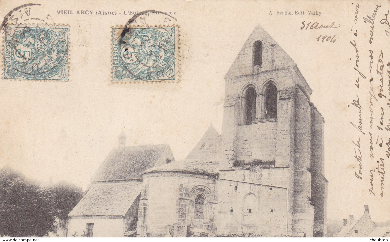 02  VIEIL ARCY .CPA . L'EGLISE  ANNEE 1904 + TEXTE - Autres & Non Classés