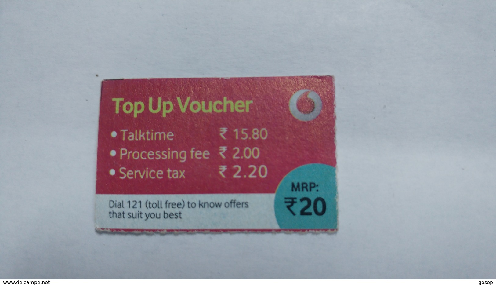 India-top Up Voucher Card-(37e)-(rs.20)-(bangalore)-(9/2015)-used Card+1 Card Prepiad Free - Inde