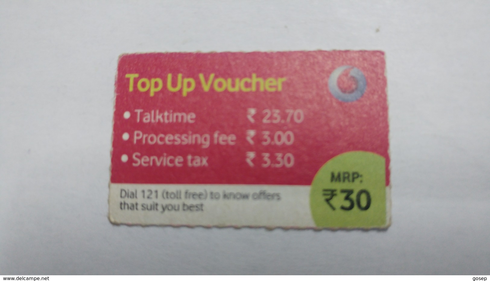 India-top Up Voucher Card-(37f)-(rs.30)-(bangalore)-(8/2014)-used Card+1 Card Prepiad Free - Inde