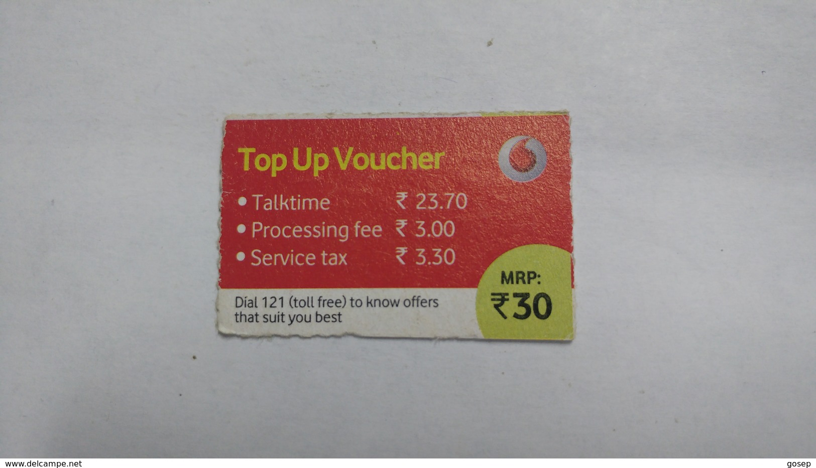 India-top Up Voucher Card-(37g)-(rs.30)-(bangalore)-(1/2015)-used Card+1 Card Prepiad Free - Indien