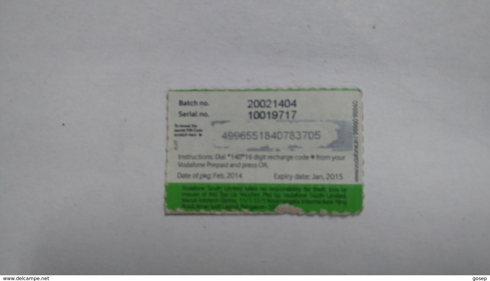 India-top Up Voucher Card-(37g)-(rs.30)-(bangalore)-(1/2015)-used Card+1 Card Prepiad Free - Inde