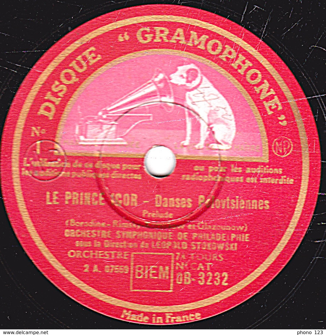 78 Trs - 30 Cm - état TB - LE PRINCE IGOR Prélude Danse Des Jeunes Filles ORCHESTRE SYMPHONIQUE DE PHILADELPHIE - 78 T - Disques Pour Gramophone