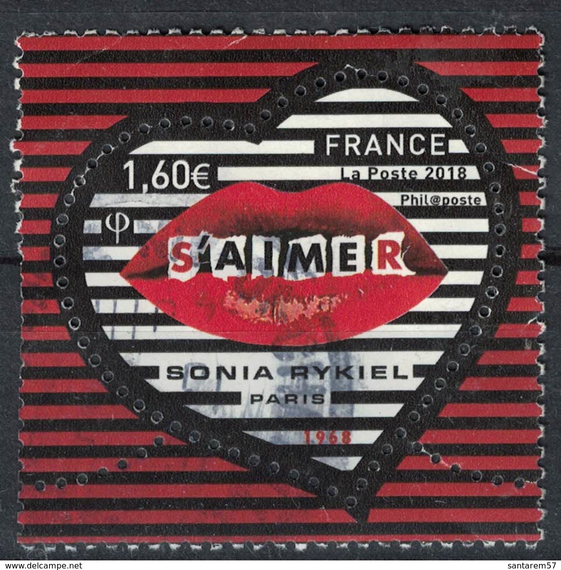 France 2018 Oblitéré Rond Used Coeur Sonia Rykiel Paris S'aimer à 1,60 Euro Y&T 5199 - Oblitérés