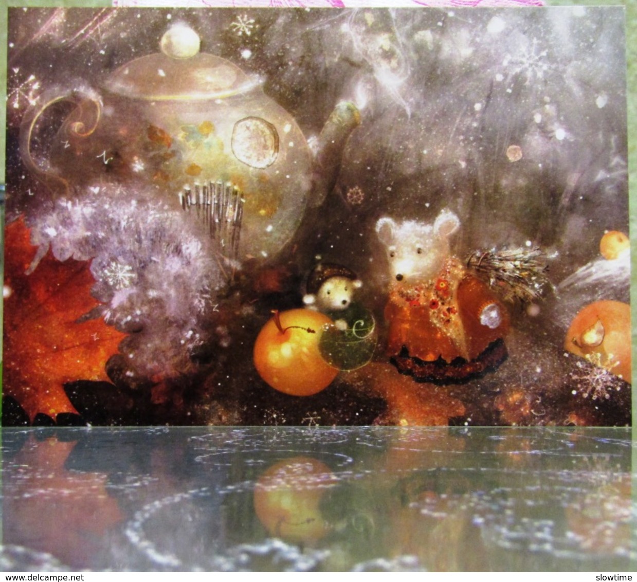 Winter Tea Tale Style Two Mice With Apple Fine Art Modern Russian Postcard By Polina Yakovleva - Other & Unclassified