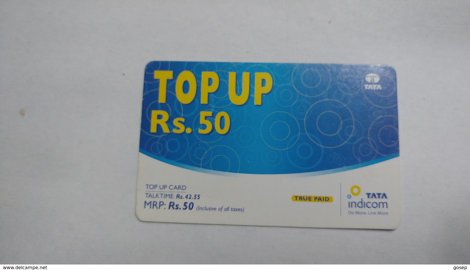 India-top Up-tata Indicom Card-(38f)-(rs.50)-(new Delhi)-(talk Time)-used Card+1 Card Prepiad Free - India