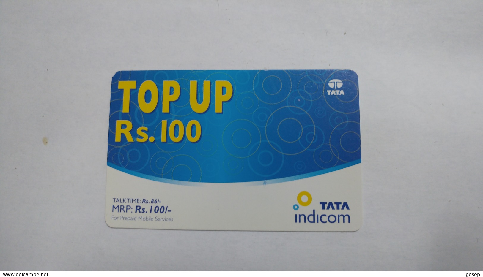 India-top Up-tata Indicom Card-(38h)-(rs.100)-(new Delhi)-(sample)-used Card+1 Card Prepiad Free - Indien