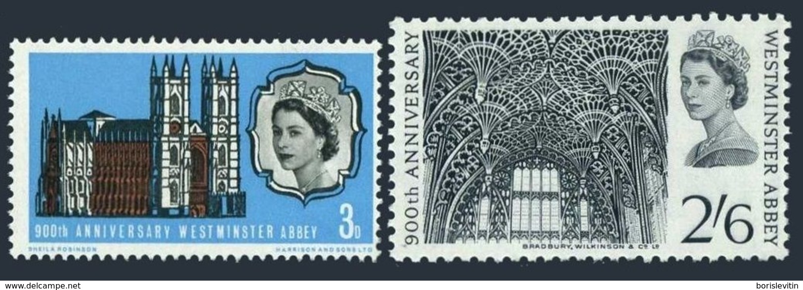 Great Britain  452-453,MNH.Mi 416-417.Westminster Abbey,900th Ann.1966.Fan Vauting,Chapel Of Henry VII. - Unused Stamps