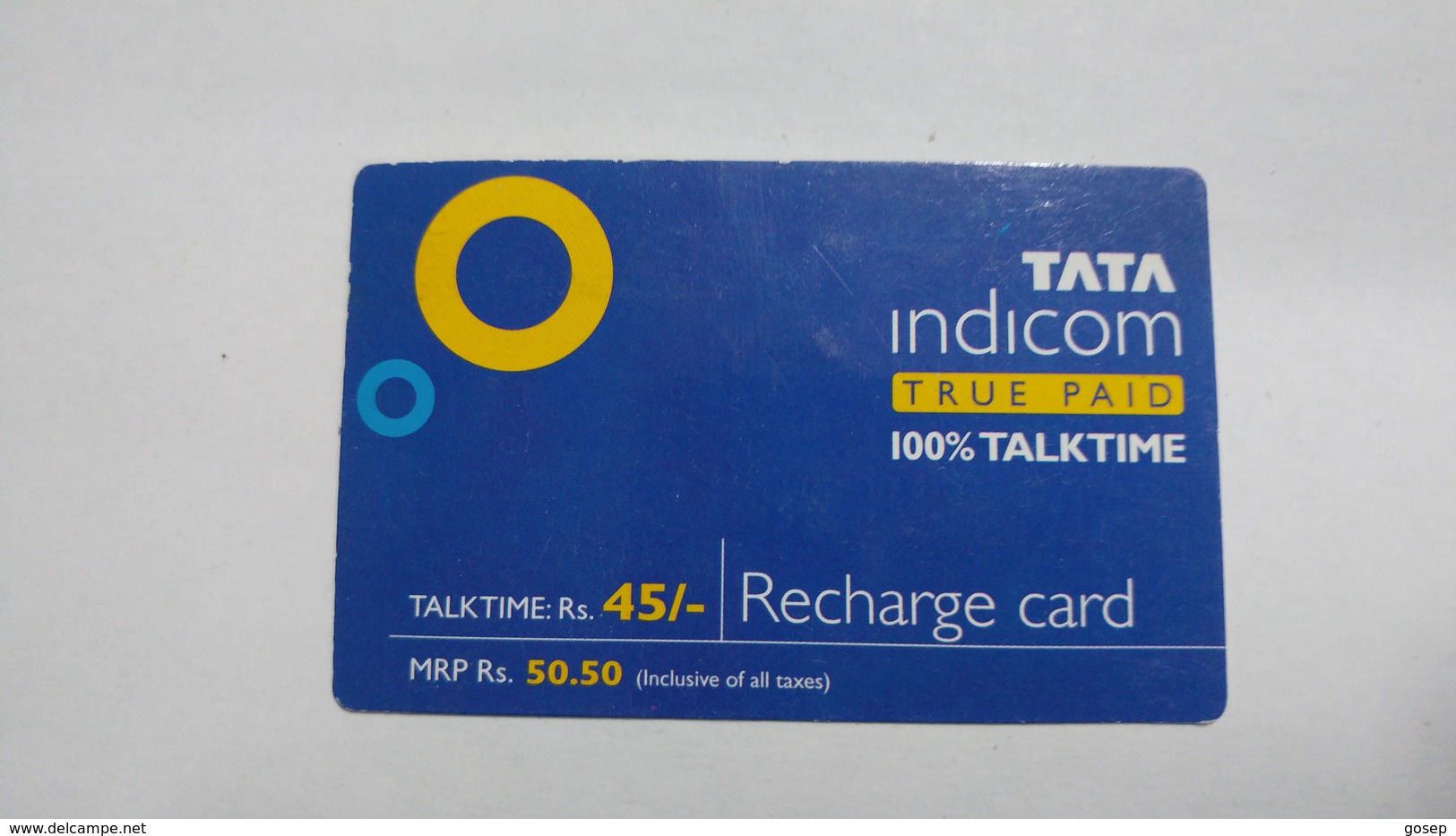 India-top Up-tata Indicom Card-(38l)-(rs.45)-(new Delhi)-(6/2008)-used Card+1 Card Prepiad Free - India