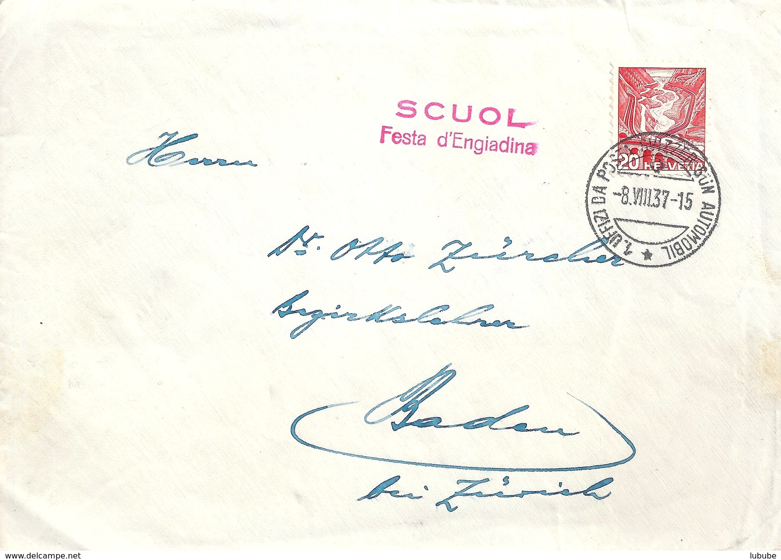 Sonderstempel  "Scuol -  Festa D'Engiadina"            1937 - Lettres & Documents