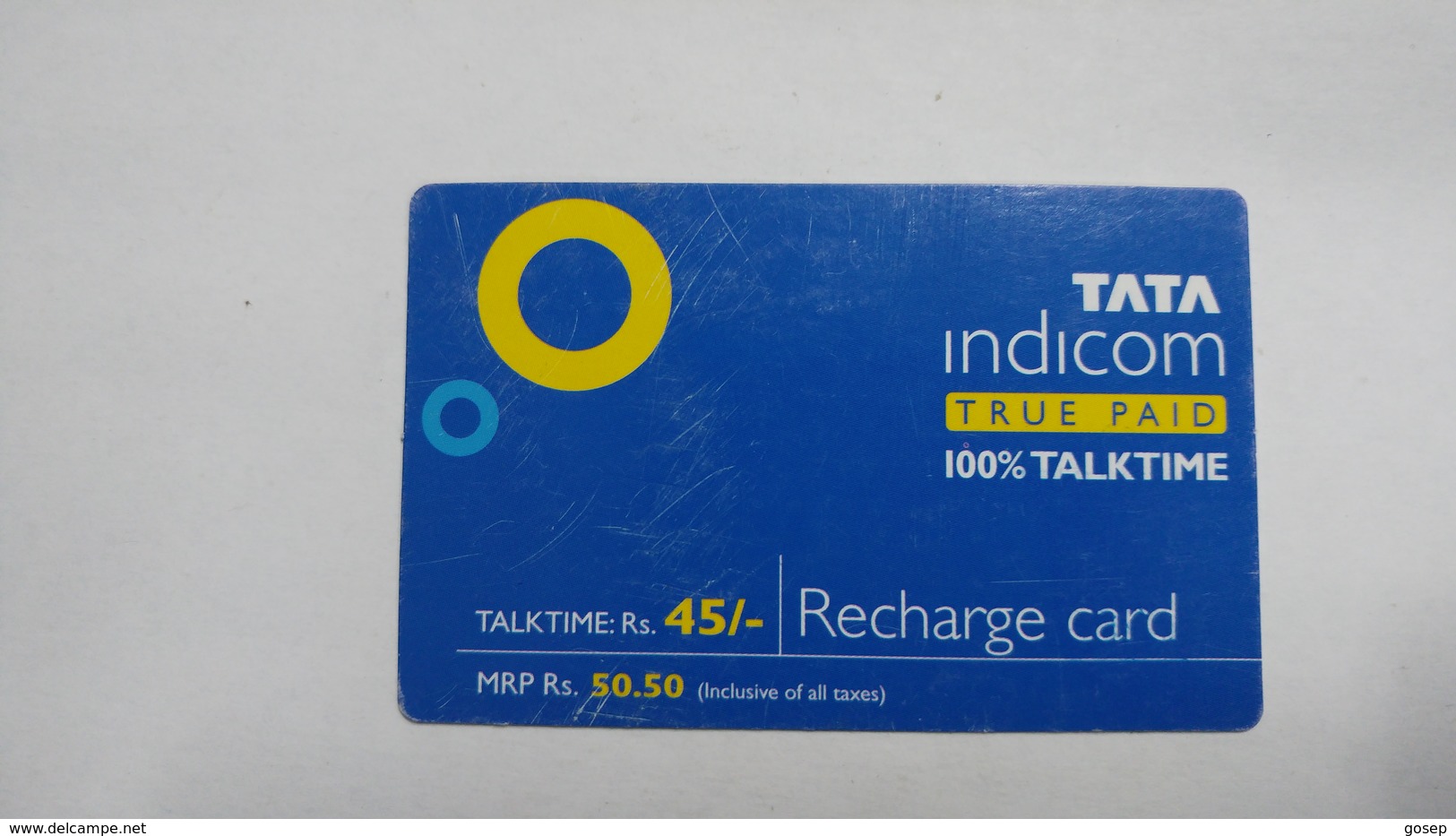 India-top Up-tata Indicom Card-(38m)-(rs.45)-(new Delhi)-(8/2008)-used Card+1 Card Prepiad Free - India