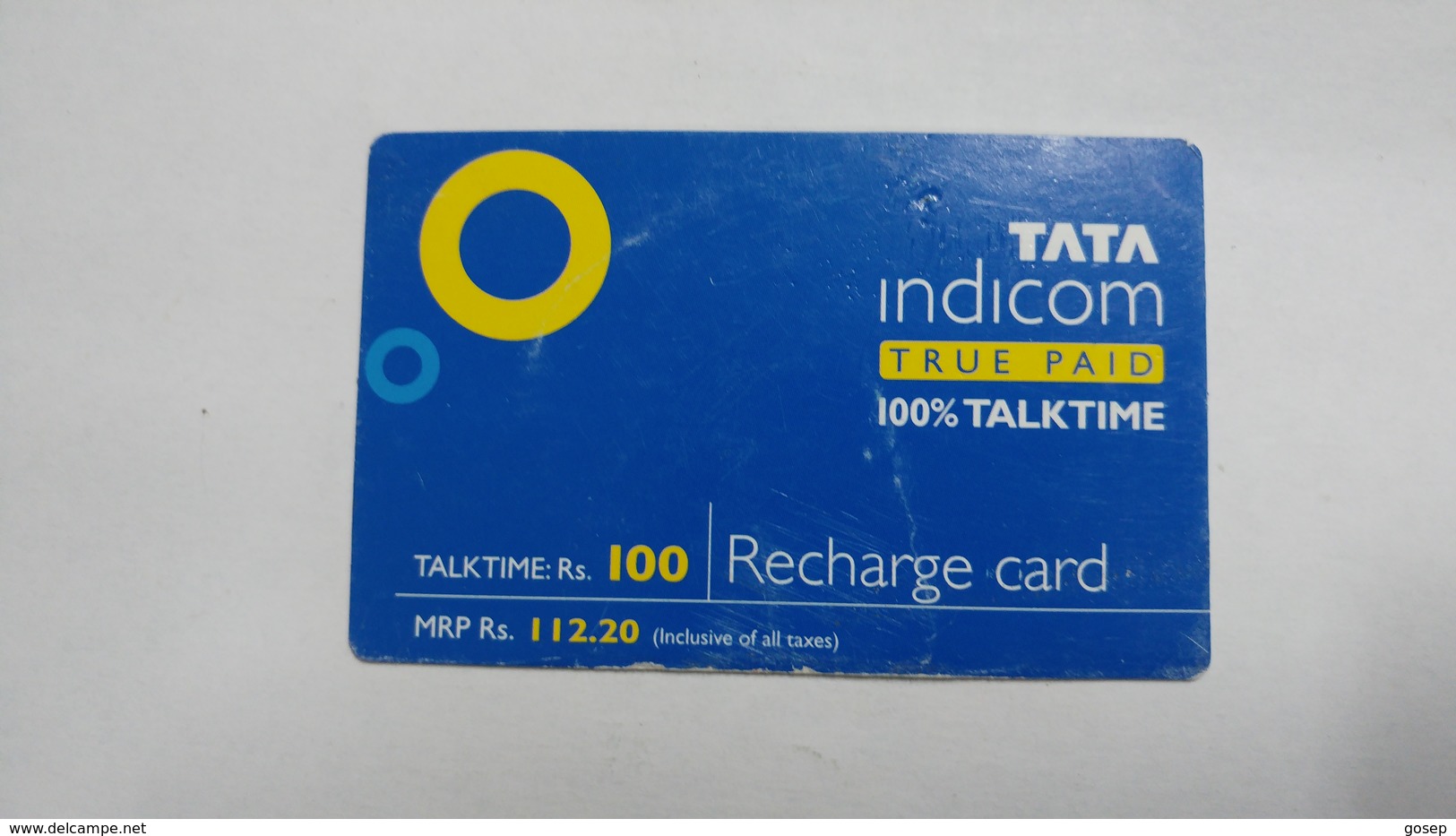 India-top Up-tata Indicom Card-(38o)-(rs.100)-(new Delhi)-(8/2008)-used Card+1 Card Prepiad Free - Indien