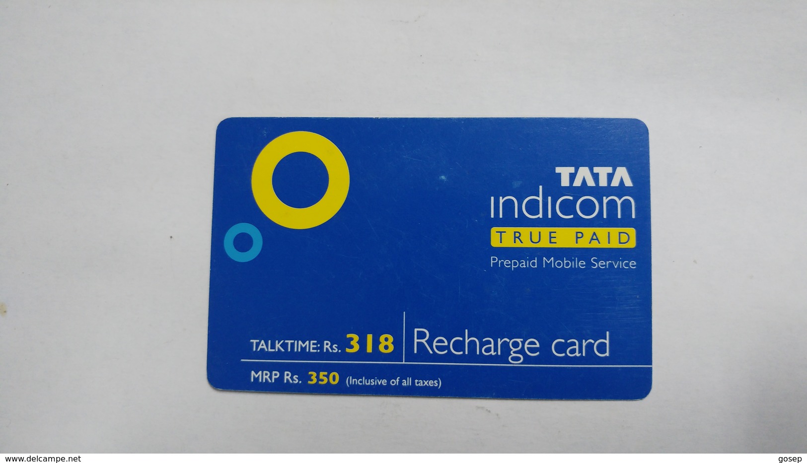 India-top Up-tata Indicom Card-(38q)-(rs.318)-(new Delhi)-(90day After)-used Card+1 Card Prepiad Free - Inde