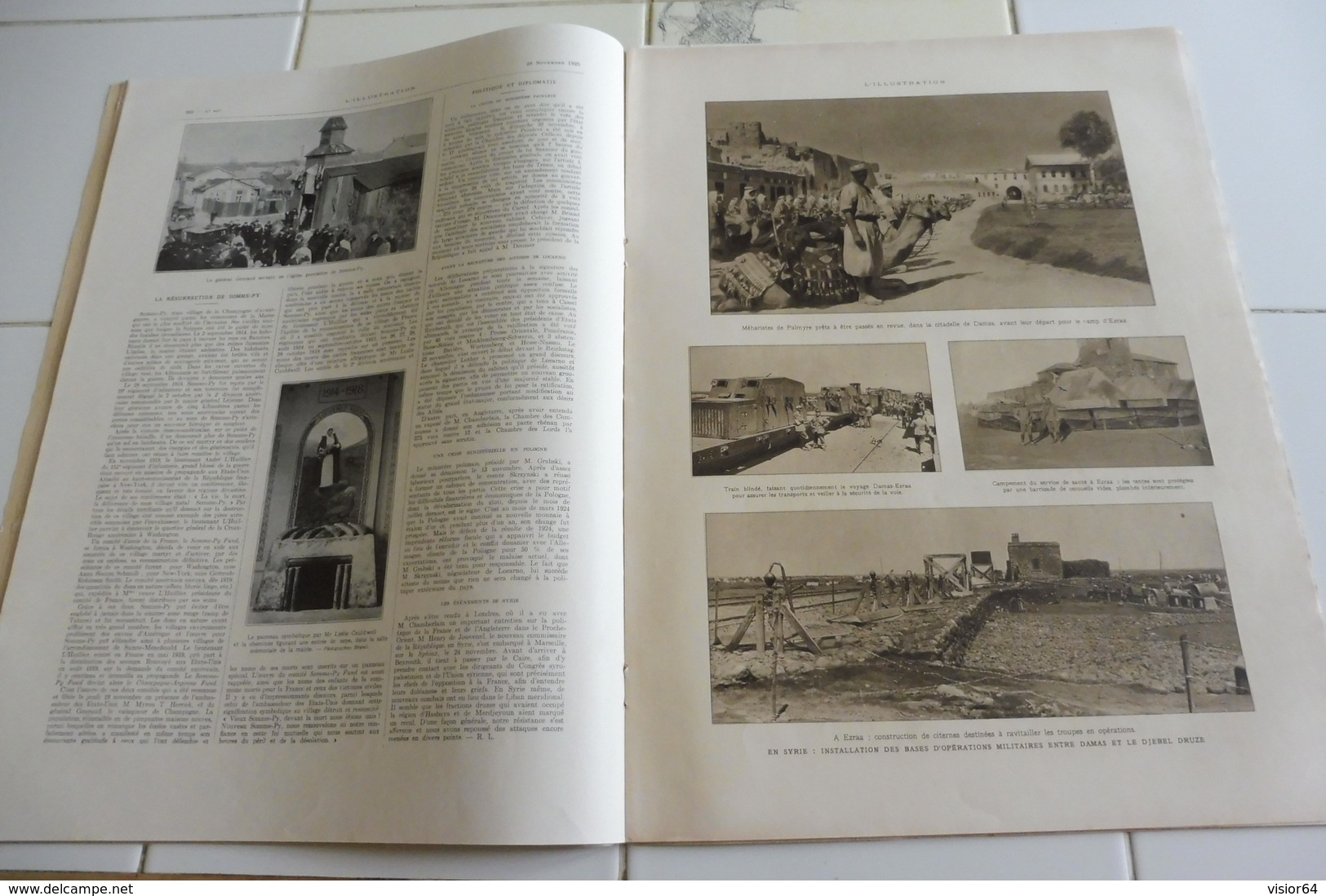 L'ILLUSTRATION 28 NOVEMBRE1925-RESURRECTION DE SOMME PY-​EXPEDITION AMUNSEN POLE NORD-SYRIE INSTALLATION BASE MILITAIRE