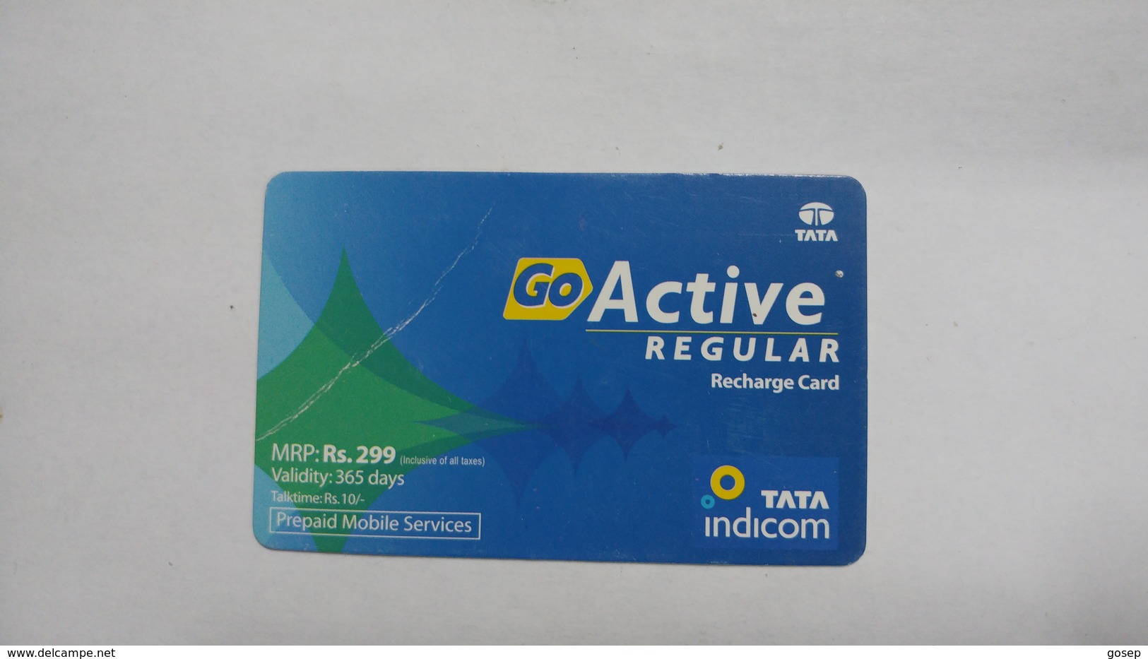 India-top Up-tata Indicom Card-(38v)-(rs.299)-(new Delhi)-(wrinkle)-(365day After)-used Card+1 Card Prepiad Free - India