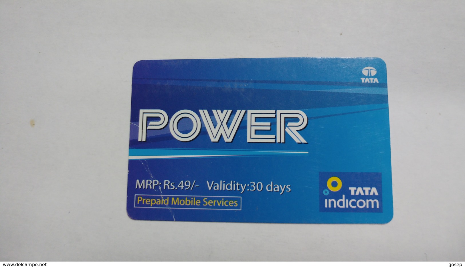 India-top Up-tata Indicom Card-(38w)-(rs.49)-(new Delhi)-(wrinkle)-(30day After)-used Card+1 Card Prepiad Free - India