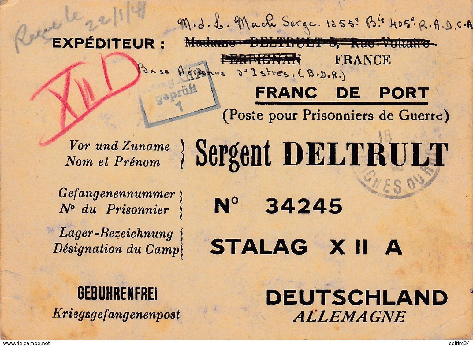 STALAG  X   II  A   --  DEUTSCHLAND   ---   Courrier De Prisonnier - Guerre 1939-45