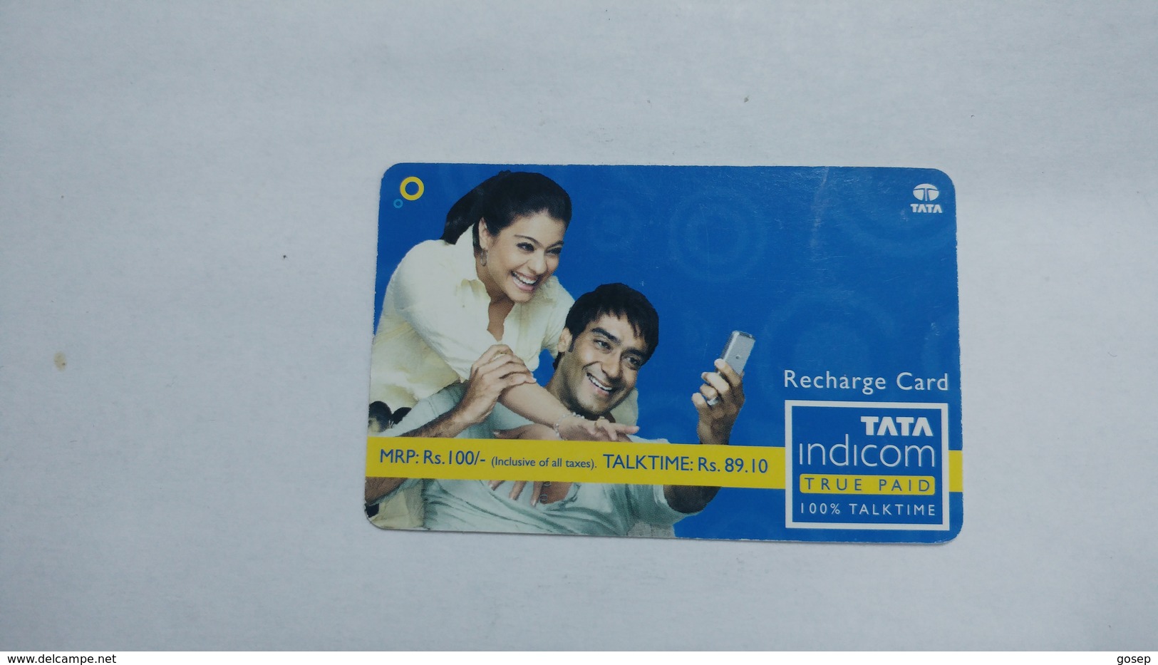 India-top Up-tata Indicom Card-(39c)-(rs.100-talktime Rs.89.10)-(new Delhi)-(90day After)-used Card+1 Card Prepiad Free - India