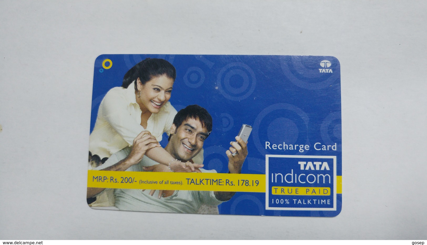 India-top Up-tata Indicom Card-(39d)-(rs.200-talktime Rs.178.19)-(new Delhi)-(10/2008)-used Card+1 Card Prepiad Free - Inde