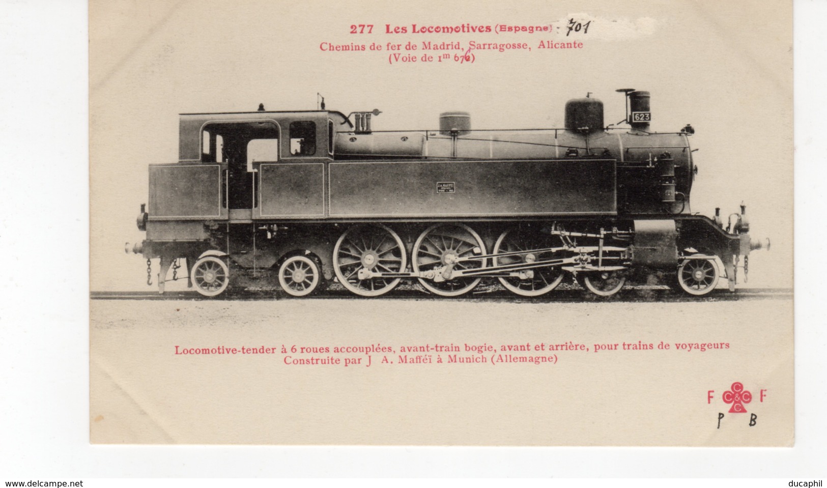 Les Locomotives ( Espagne) Locomotive Tender Des Chemins De Fer De Madrid  Sarragosse Alicante. (voie De 1 M.676) - Trains