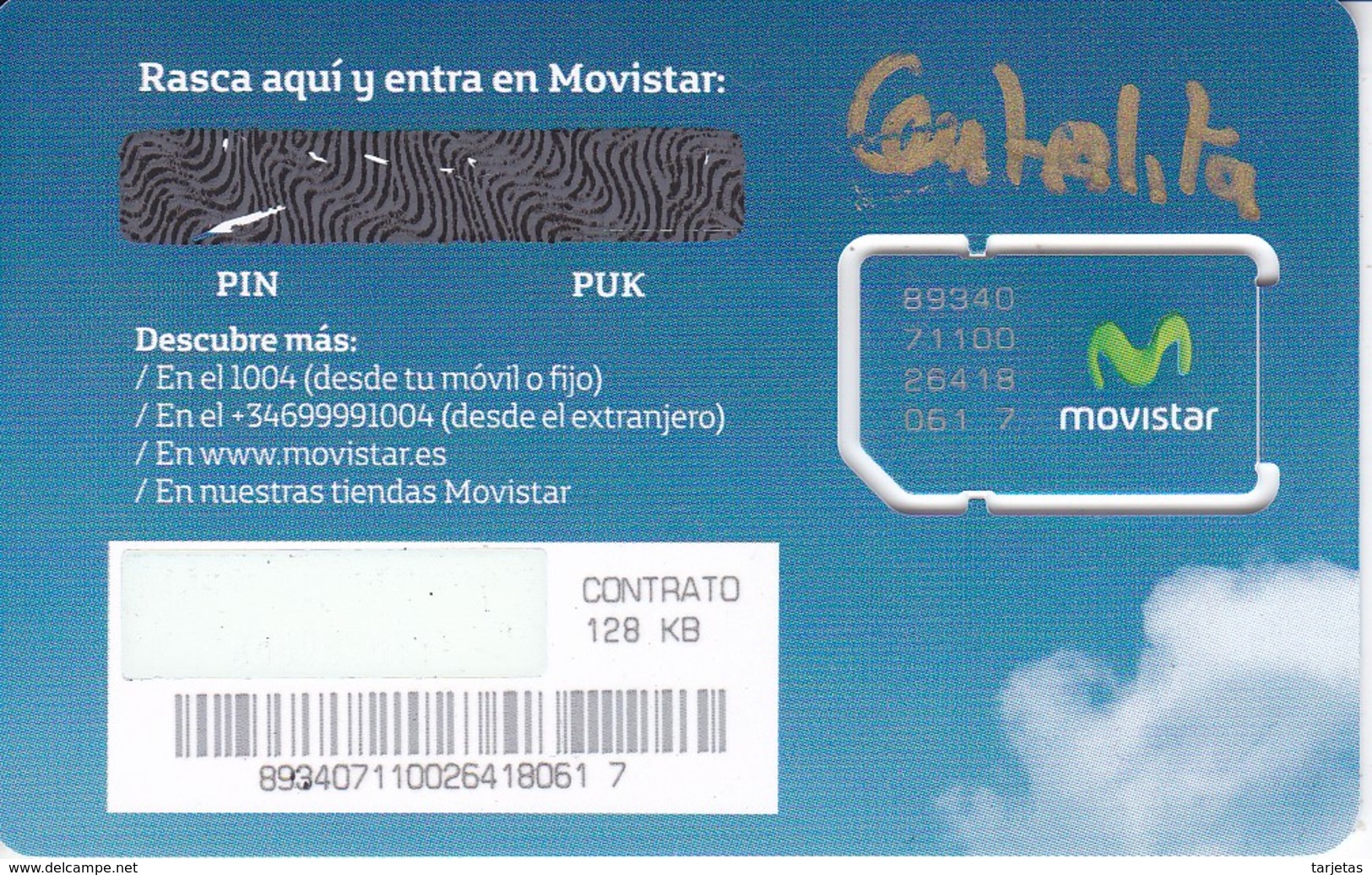 TARJETA GSM DE MOVISTAR DE CONTRATO 128 KB - SIM    (NUEVA-MINT) - Telefonica