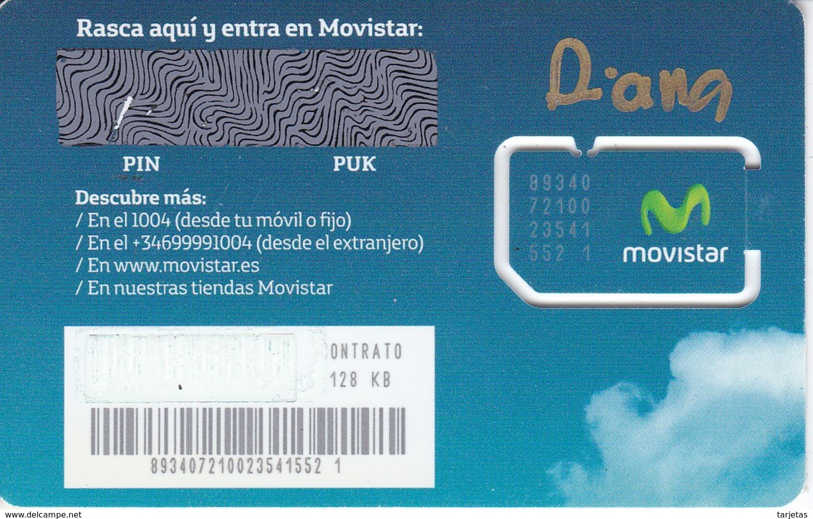 TARJETA GSM DE MOVISTAR DE CONTRATO 128 KB - SIM    (NUEVA-MINT) - Telefonica