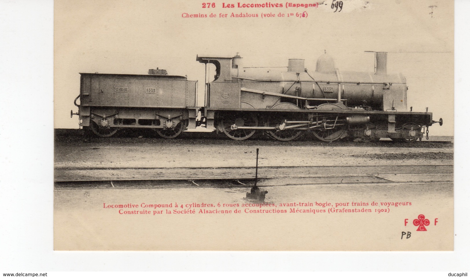 Les Locomotives ( Espagne) Locomotive Compound Pour Le Chemin De Fer Andalous (Voie De 1 M.676) - Treinen