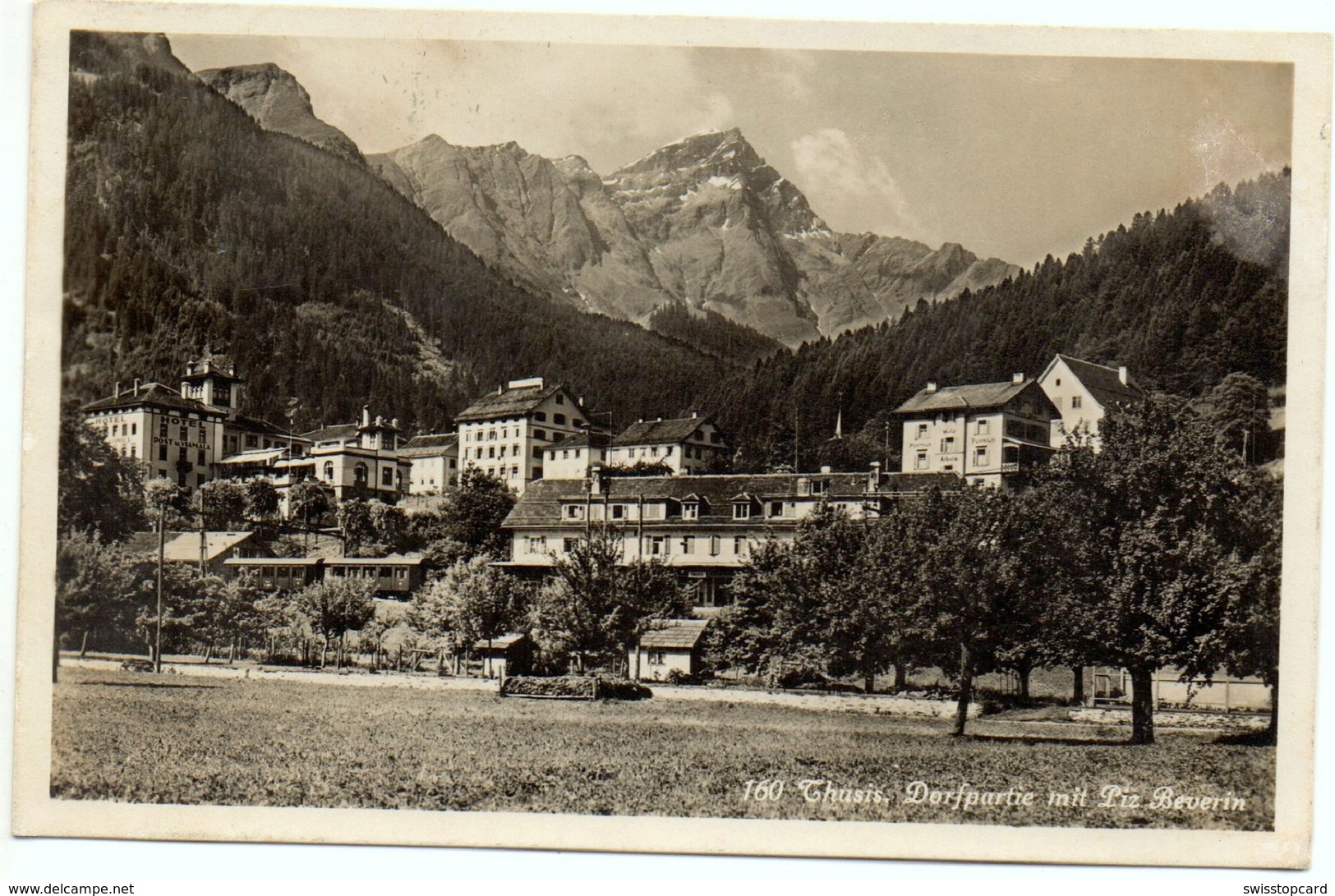 THUSIS Dorfpartie Mit Piz Beverin Hotel Post Und Bahn - Bever