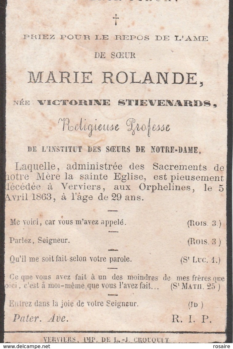 Religieuse Victorine Stievenards-verviers 1863 - Devotieprenten