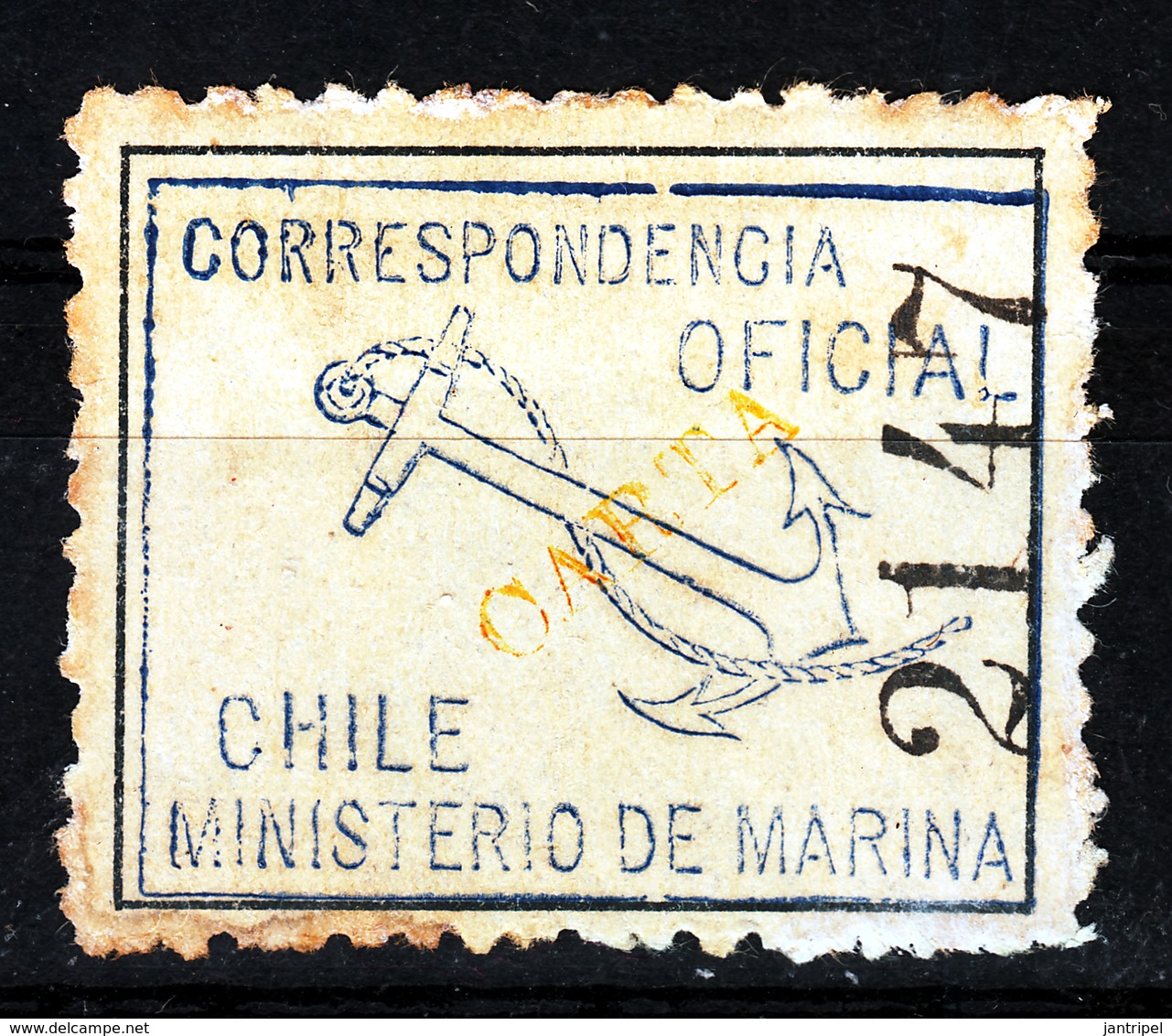 CHILI 1907  TIMBRE OFICIAL     YELLOW OVERPRINT CARTA    MH - Cile