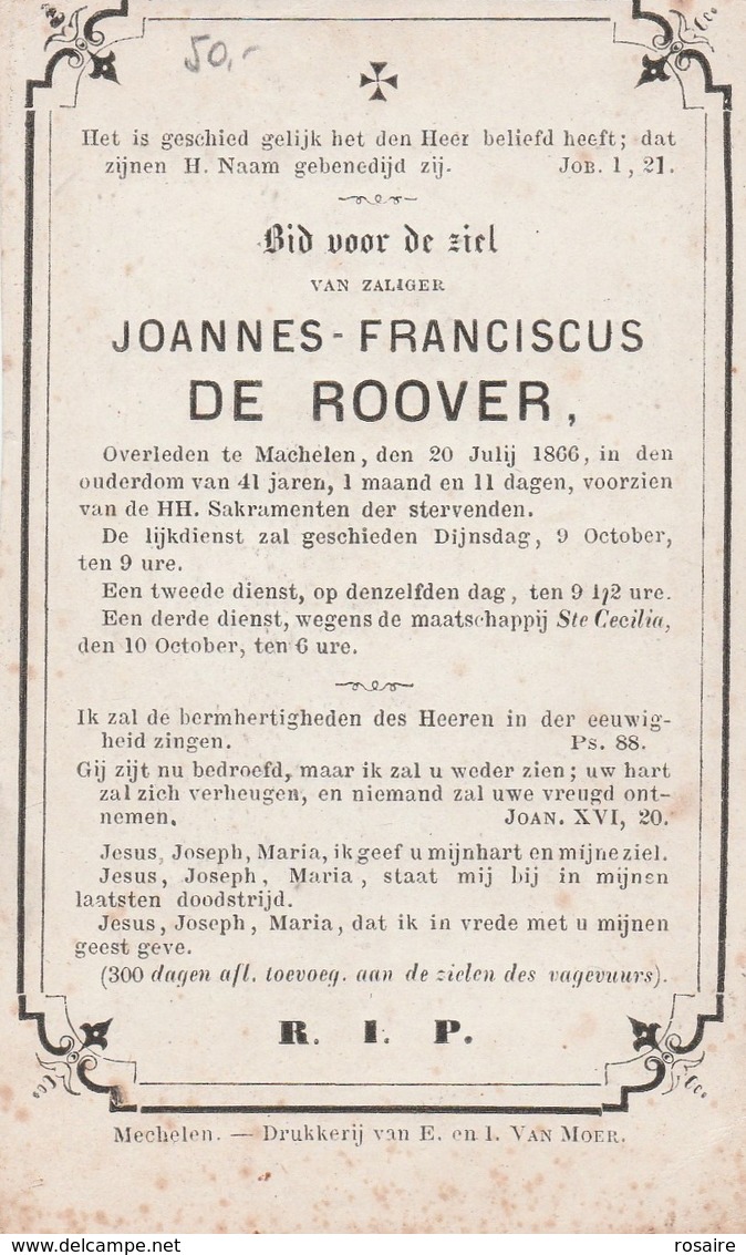 Joannes Franciscus De Roover-machelen 1866-ongelijke Randjes - Devotieprenten