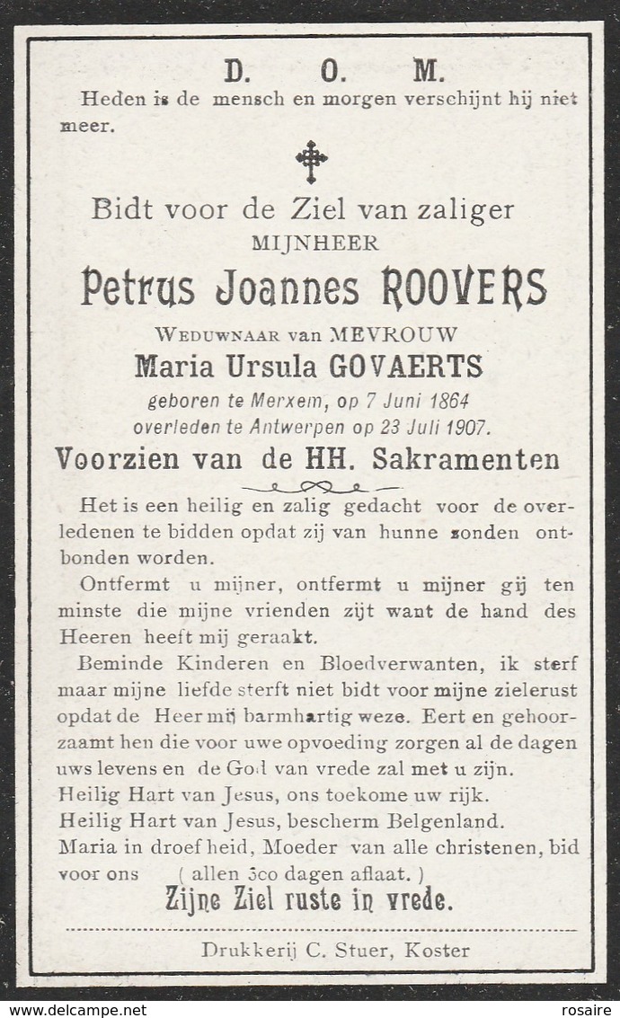 Petrus Joannes Roovers-merxem 1864-antwerpen 1907 - Devotieprenten