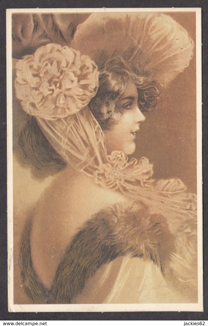 93870/ ILLUSTRATION, Jeune Femme Avec Un Chapeau, Repro D'une Illustration Ancienne - Hedendaags (vanaf 1950)