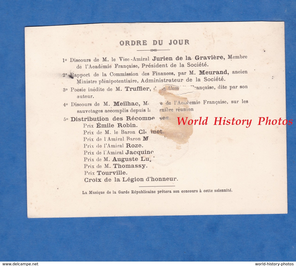 Carton D'invitation De 1891 - PARIS - Société Centrale De Sauvetage Des Naufragés - Vice Amiral JURIEN De La GRAVIERE - Documents Historiques