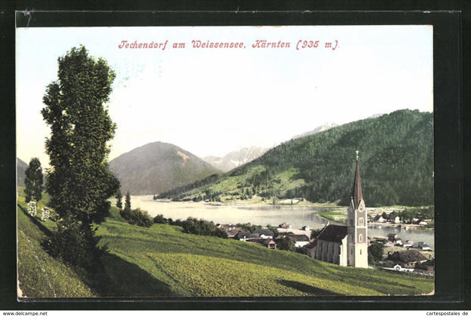 AK Techendorf Am Weissensee, Ortspartie Mit Kirche - Autres & Non Classés