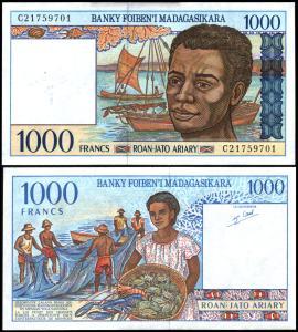 Madagascar #76, 1.000 Francs = 200 Ariary, ND (1994), UNC - Madagascar