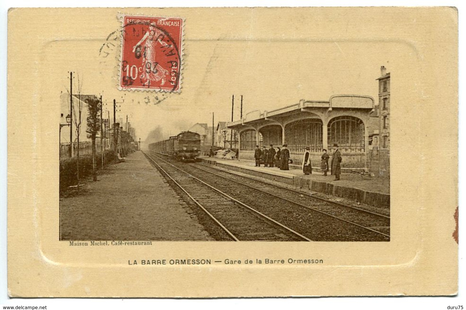 CPA 1919 Sépia Embossée - GARE De LA BARRE ORMESSON ( Deuil La Barre ) Quai Animé Train Locomotive - Très Bon état - Deuil La Barre