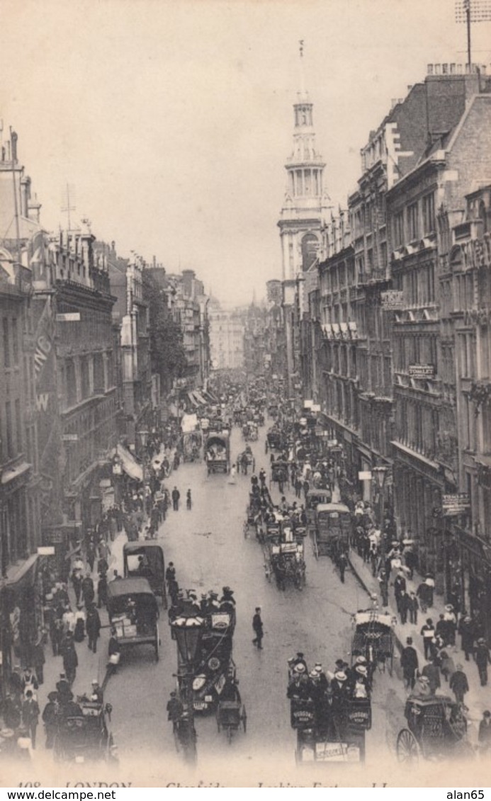 London UK, Cheapside Looking East, Street Scene Wagons Carriages, C1900s Postcard - Other & Unclassified